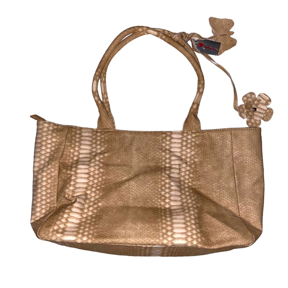 Penelope Ann Large Gold Faux Snake Handbag Purse Tote Bag *